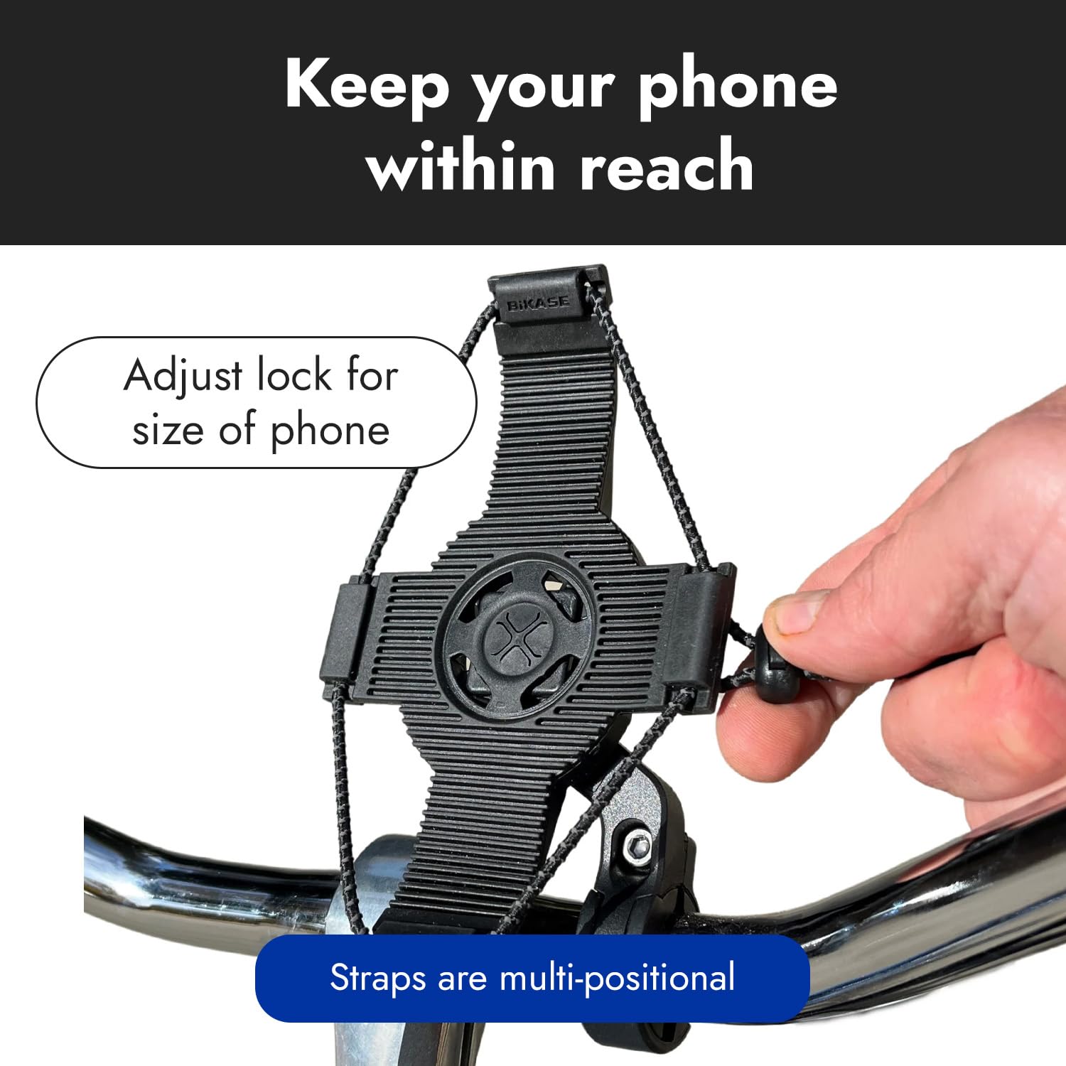 Bikase Elastokase Universal Bike Phone Mount, Flexible Rubber Handlebar Holder For Smartphones, Secure Shock Cord Grip, Fits Iph